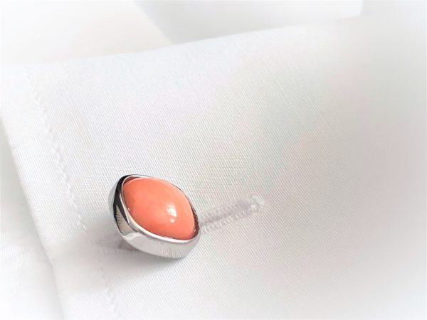 pink coral silver cufflinks