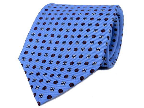 3-fold sky blue with motif tie