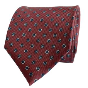 3-fold burgundy with sky blue and white motif tie