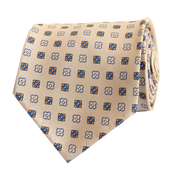 7-fold beige with floral motif tie