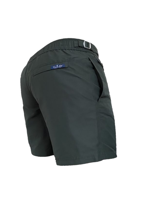 forest green swim shorts with adjustable side-fasteners