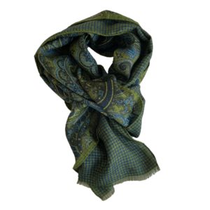 green scarf with blue motif