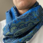 blue scarf with green motif