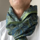 green scarf with blue motif