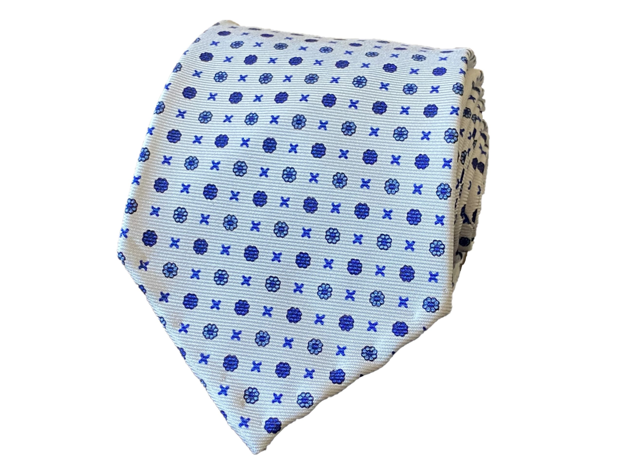 5-fold tie in white color with blue motif