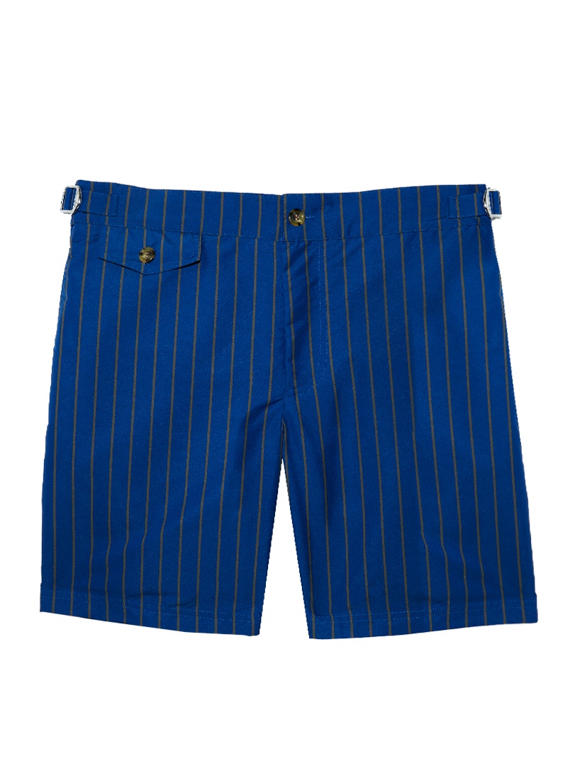 11 blue tobacco pinstripe swim shorts