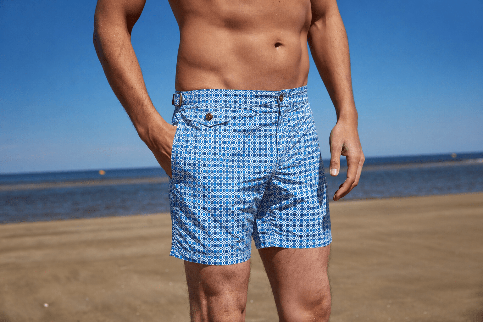 blue circular microprint swim shorts